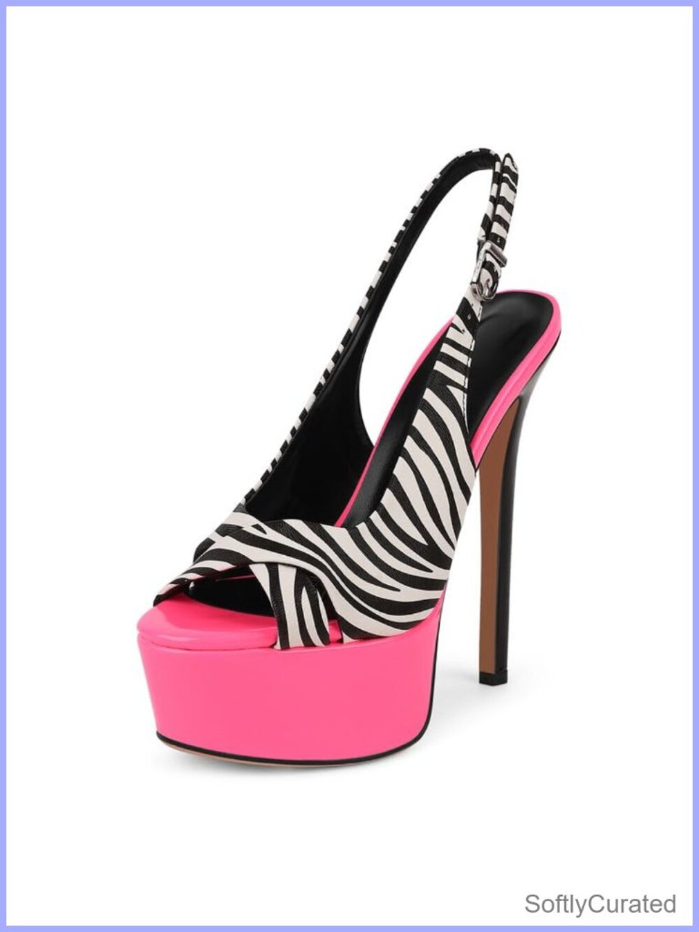Platform Slingback Peep Toe Stiletto Heels Faux Leather Sandals